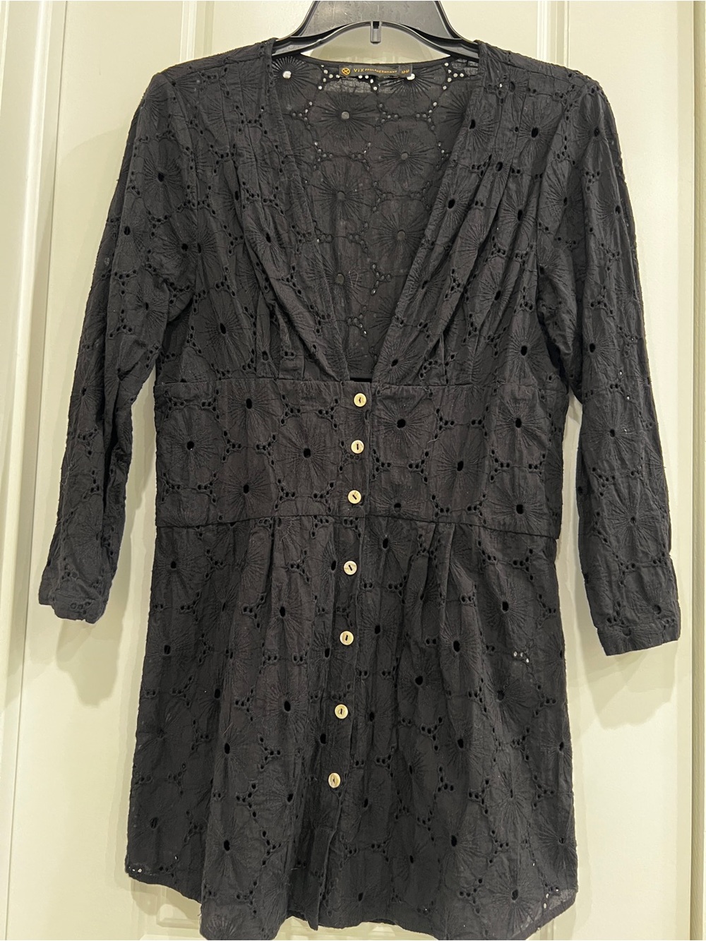 Vix Black Eyelet Button-Front cover up